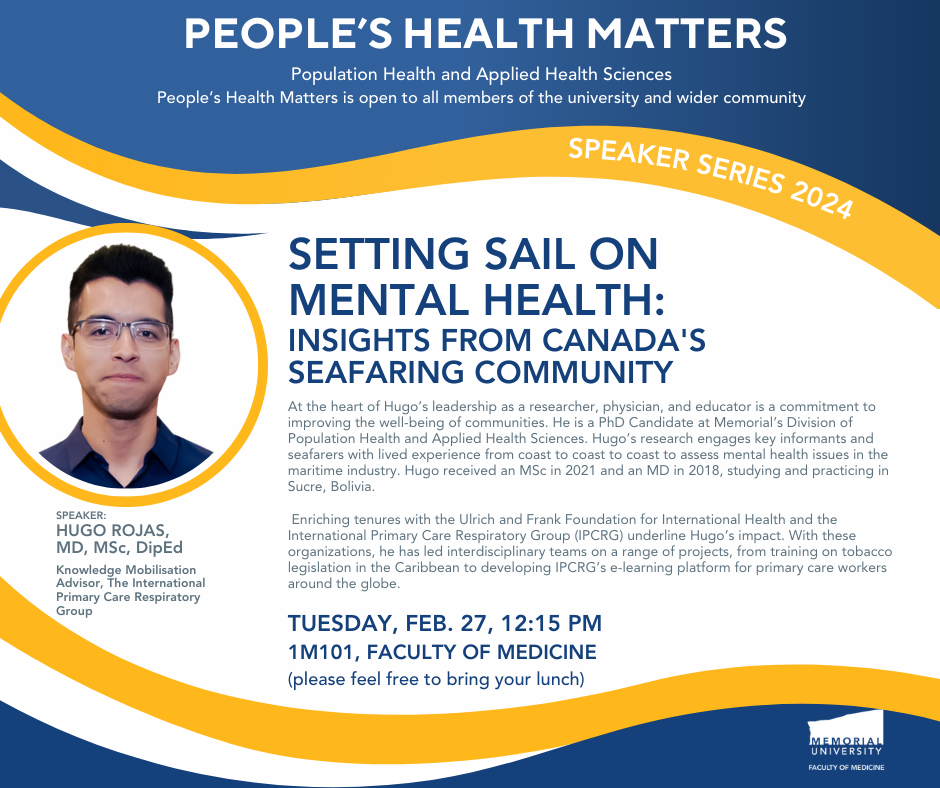 Graphic of Peoples Health Matters poster for February 27, 2024 – Hugo Rojas